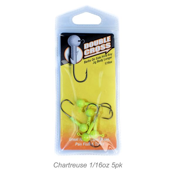 Double Cross Jig Head-Chartreuse 1/16oz 5pk